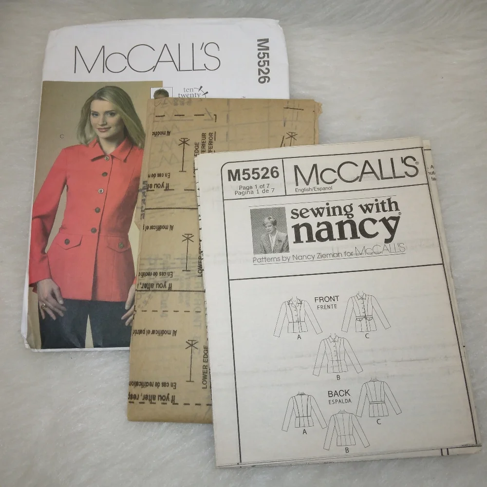 McCall's M5526 Sz 8-20 Misses semifitted unlined jacket in 2 length Nancy Zieman